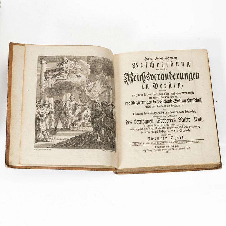 A collection of "Hanway's Travels in Persia" as well as "Tapestries with Figures from the 16th and 17th Centuries" etc.