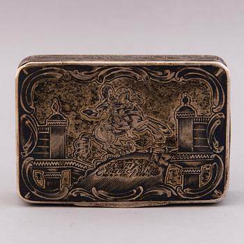 SNUFF BOX, silver with niello decoration, Moscow probably 1826, goldsmith OB.