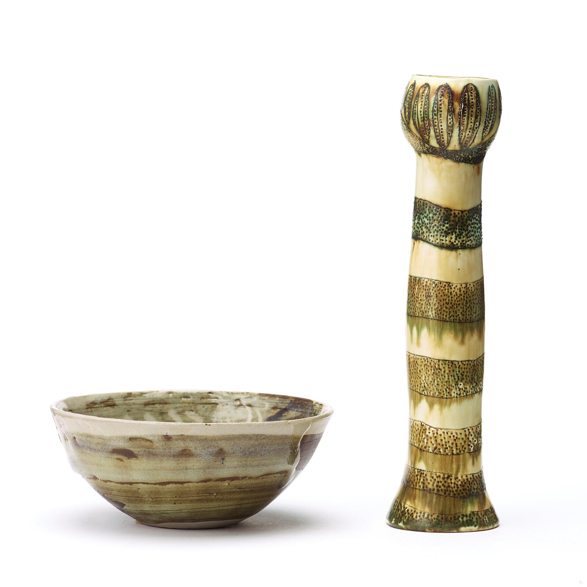Anders Bruno Liljefors, a stoneware bowl and a vase, Gustavsberg studio ca 1950.