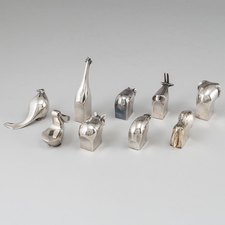 GUNNAR CYRÉN, nine silver plated figurines, Dansk Design, Japan.