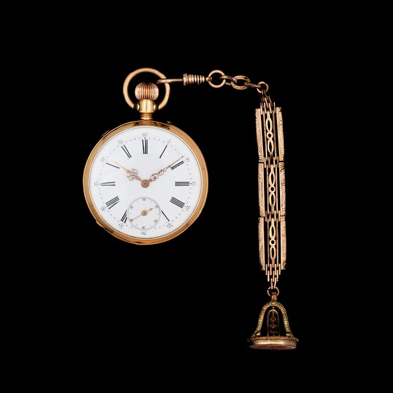 FICKUR, 18k guld, 1800/1900-tal. Vikt (exkl chatelaine) 76,5g.