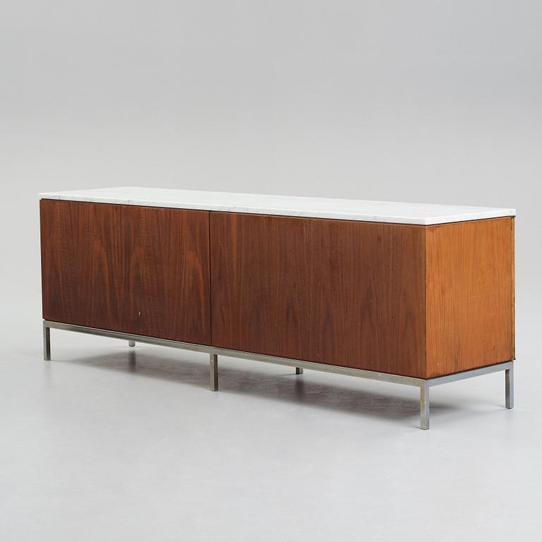 Florence Knoll, a walnut and white marble top sideboard, probably produced on license by Nordiska Kompaniet, Sweden 1960's.