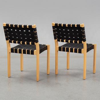 Alvar Aalto, five birch model 611 chairs, Artek, Finland.