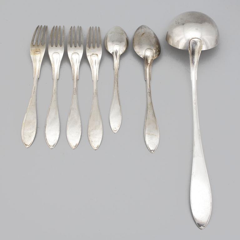 PARTI BESTICK, 7 delar, silver, A.G. Dufva, Stockholm, 1914/15. Tot ca 590 gram.