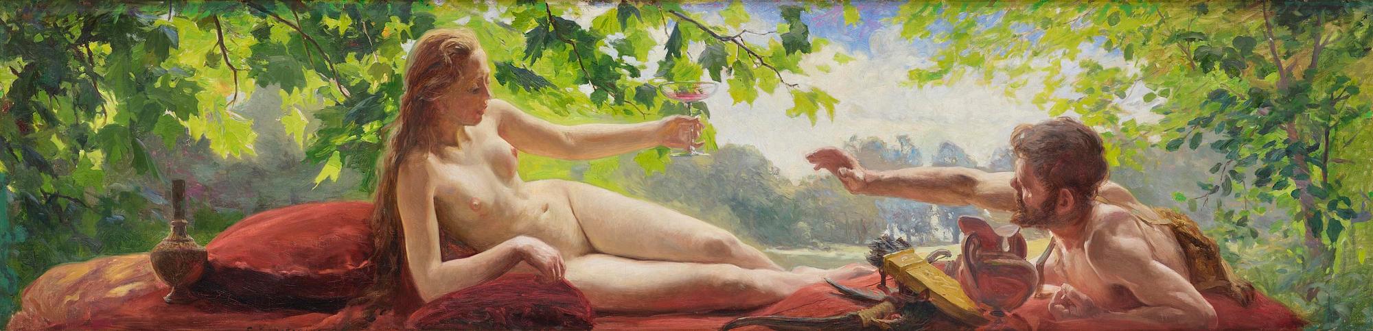 Gottfrid Kallstenius, Reclining woman with faun.