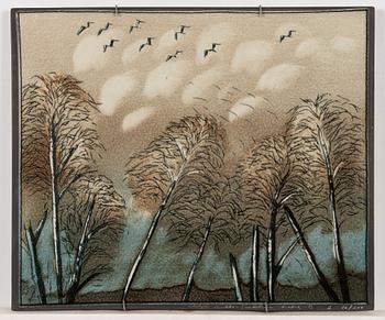 Heljä Liukko-Sundström, väggplattor, 4 st, signerade Heljä Liukko-Sundström, Arabia 1982 och 1983.