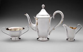 KAFFESERVIS, 3 delar, silver, K.G. Markströms Guldsmeds AB, Sverige 1920/30-tal. Total vikt ca 750 g.