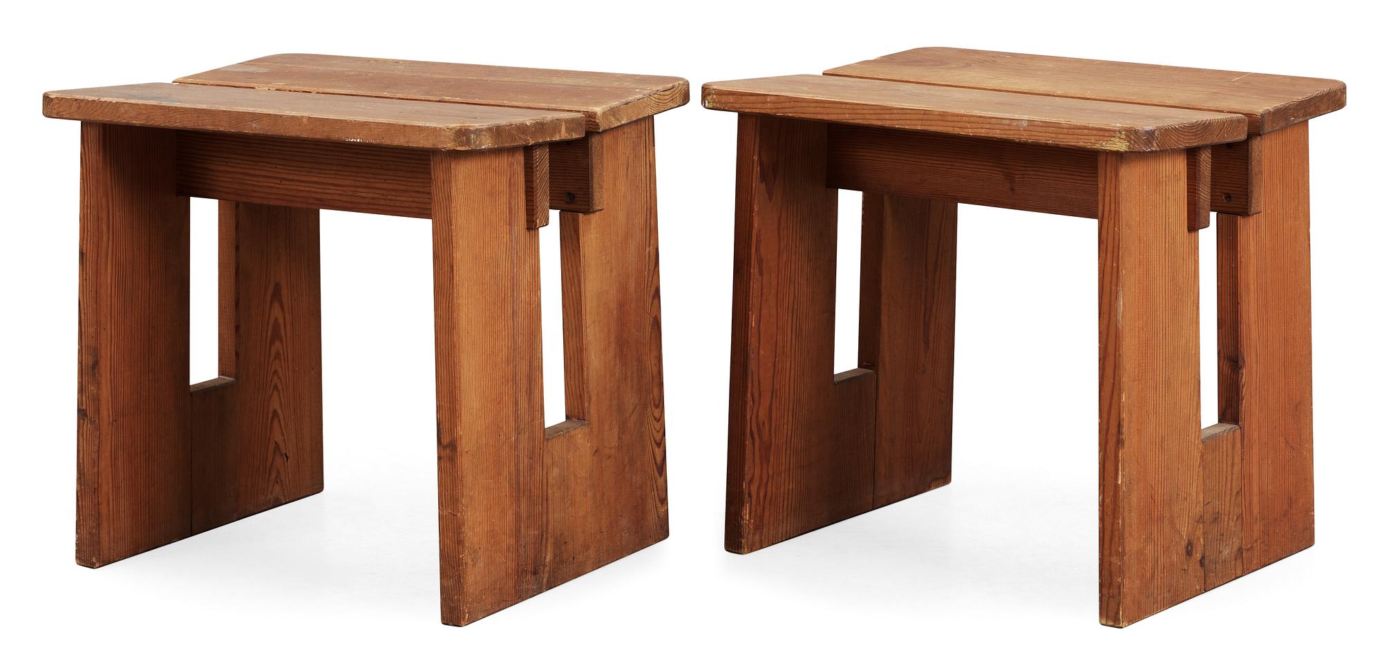 A pair of 'Lovö' pine stools by Axel Einar Hjort, Nordiska Kompaniet, 1930's.