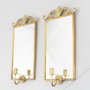 Lars Holmström, mirror sconces, a pair, Swedish Grace, Lars Holmström Company, Arvika, 1920s/30s.