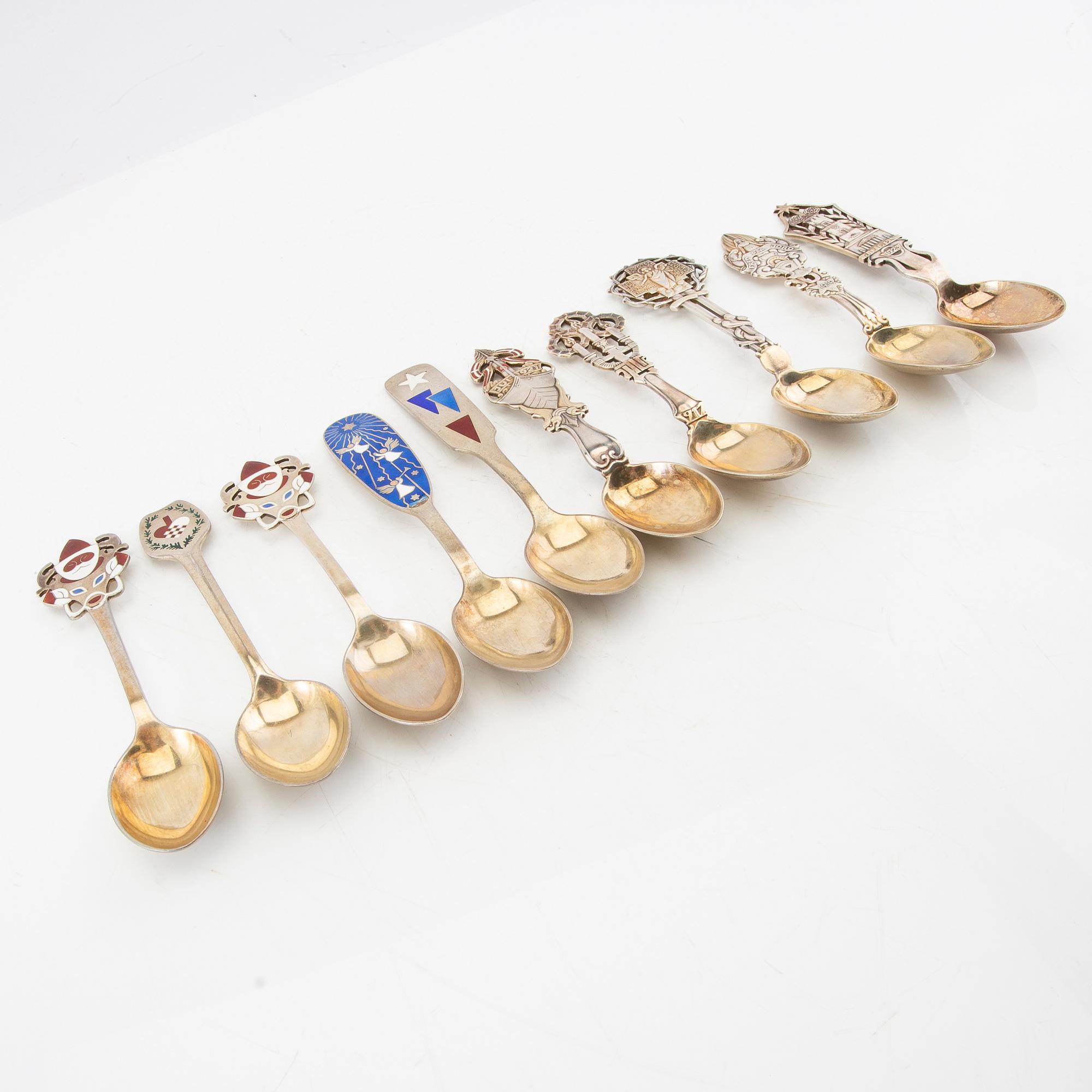 Anton Michelsen, anniversary spoons 10 pcs sterling silver for Georg Jensen, Denmark, second half of the 20th century.