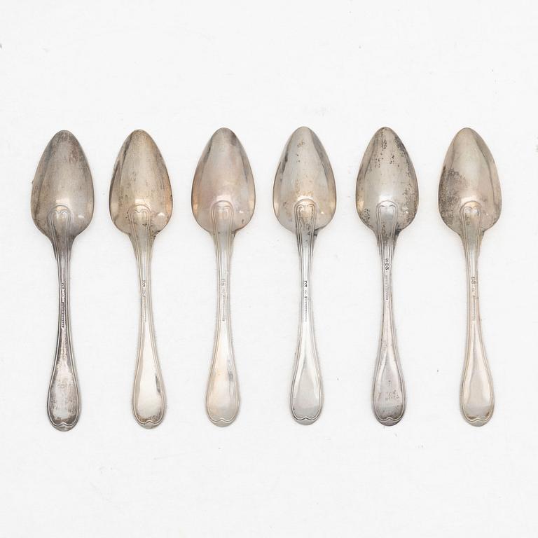 A set of six Swedish silver table spoons, mark of Gustaf Hamnqvist, Åmål 1810.