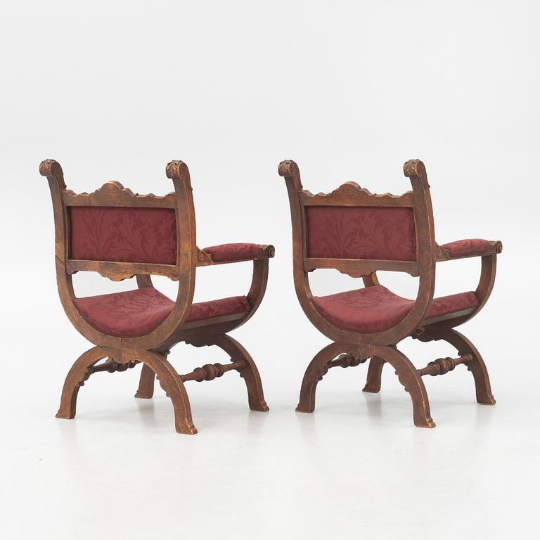 A pair of Renaissance-revival hip-joint 'Dantesca' chairs, late 19th century.