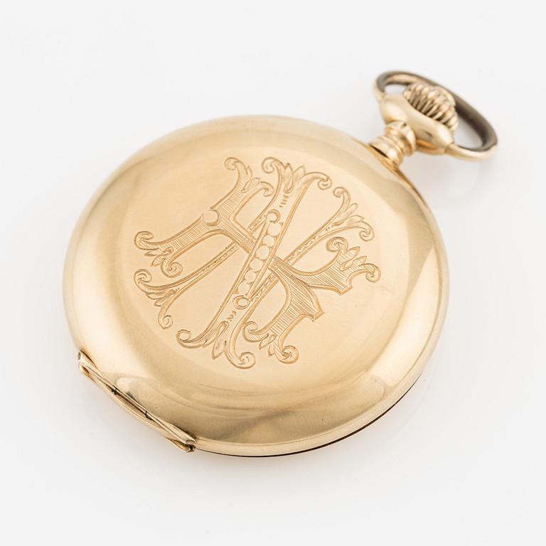 Pocket watch, 18K gold, hunter case, 51 mm.