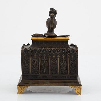 A Charles X patinated bronze and ormolu inkstand, 1820's/30's.