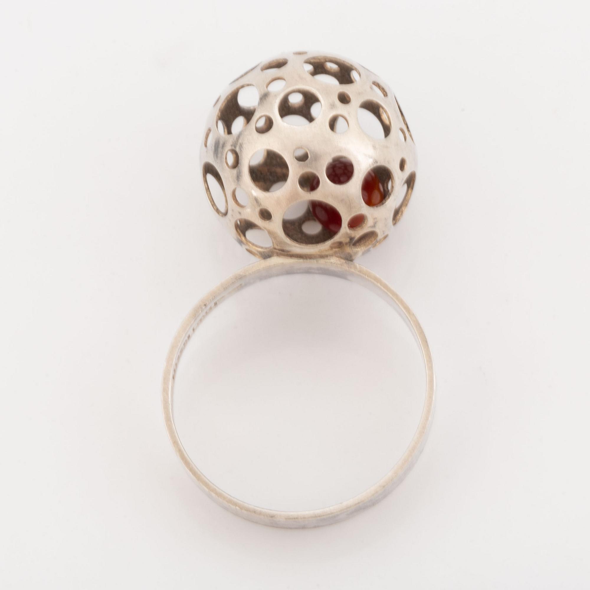 Liisa Vitali, sterling silver and carnelian ball ring.