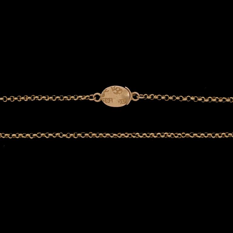 MEDALJONG OCH HALSKEDJA, 18k guld, Sverige och Frankrike 1800-tal. Tot vikt 23,3g.