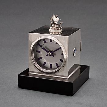 157. Atelier Borgila, a sterling table clock with enamelled details, Stockholm 1931.