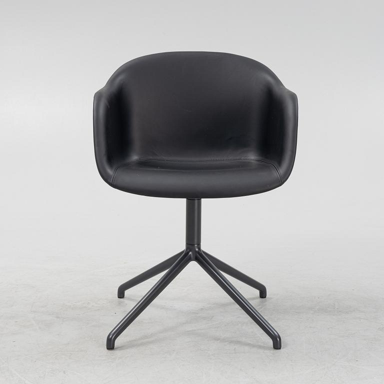 Iskos-Berlin, a leather upholstered swivel 'Fiber' chair, Muuto, Finland.