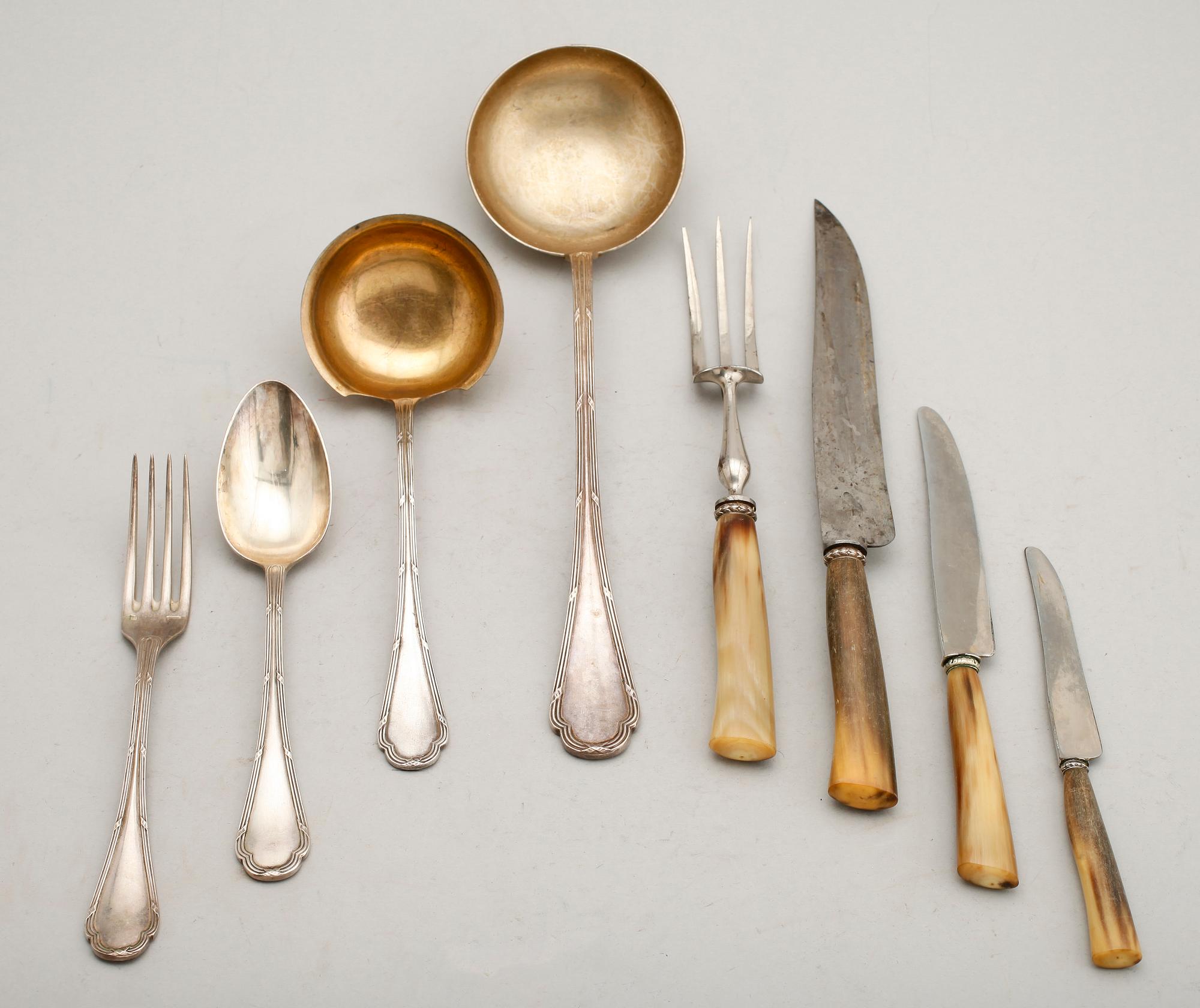 BESTICK, nysilver, Frankrike, bla Guyonneau Besancon, tidigt 1900-tal, handtag av horn.