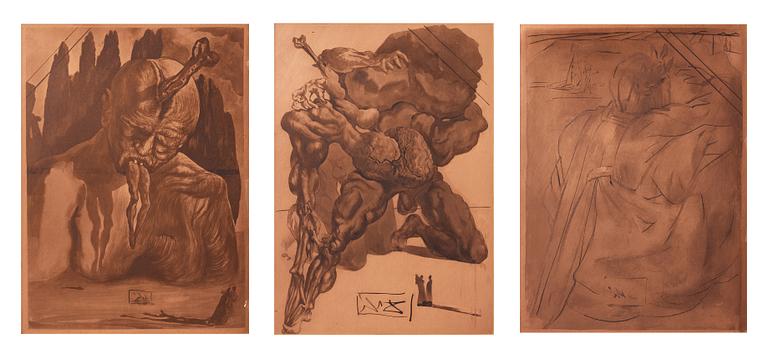 Salvador Dalí, 3 coppar plates, from: "The Divine Comedy", Deluxe Edition.