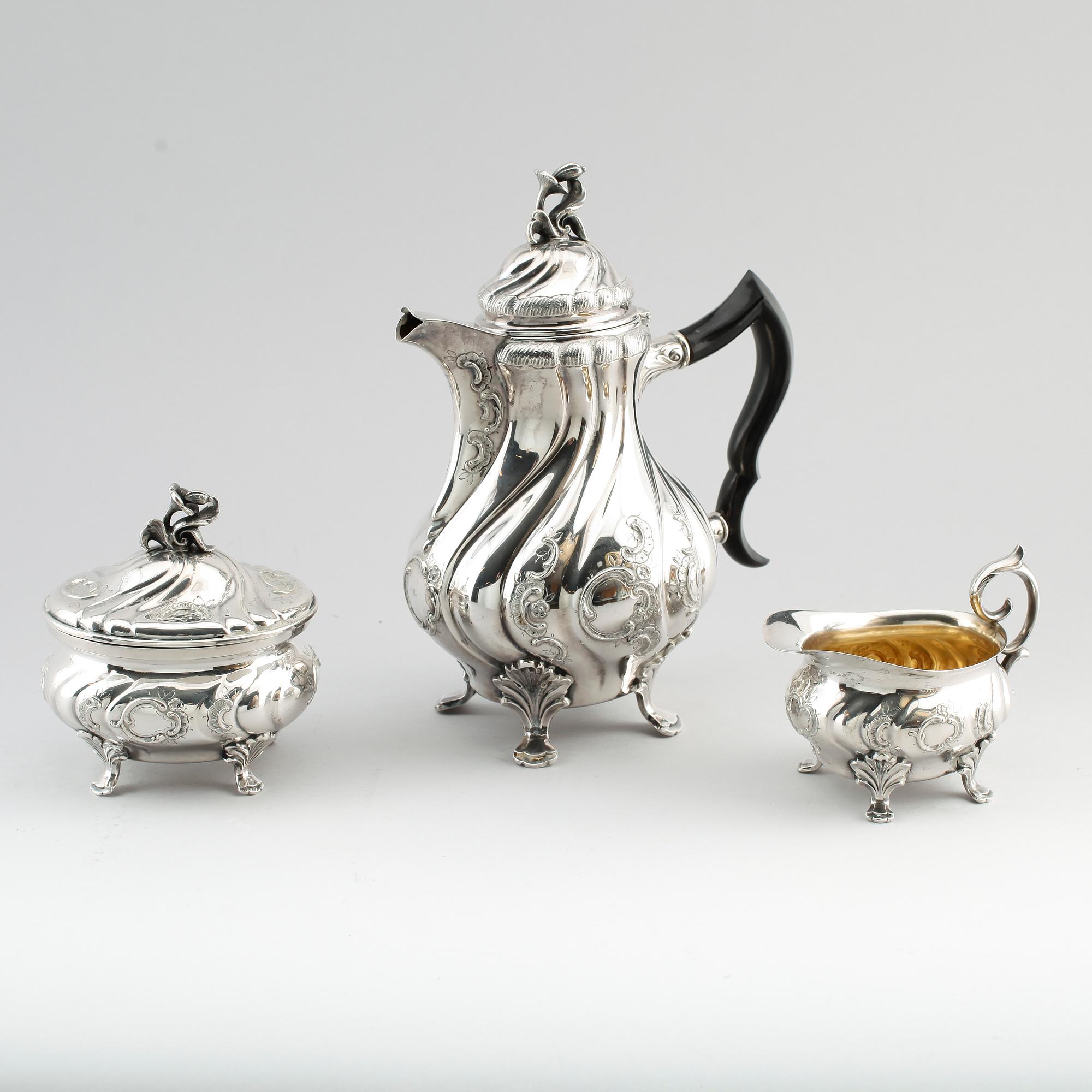 KAFFESERVIS, 3 delar, silver, CG Hallberg, Stockholm 1950. Vikt ca 1325 g.