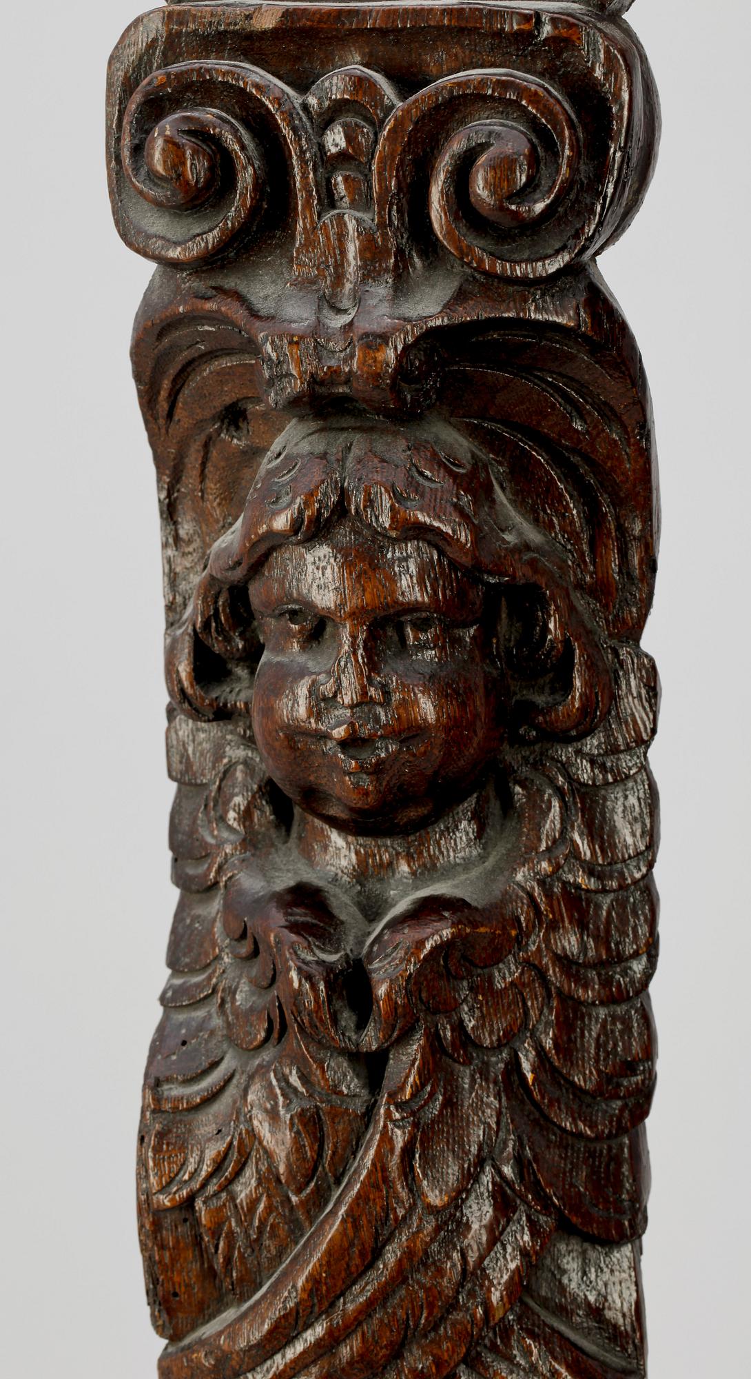 DEKORELEMENT, 2 st, trä, barock, omkring 1700.