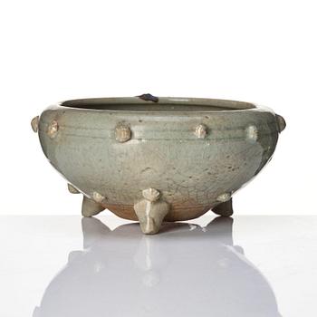 A Korean celadon tripod censer, Koryo.