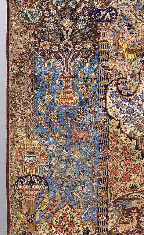 A carpet, Figural Kashmar, ca 388 x 295 cm.