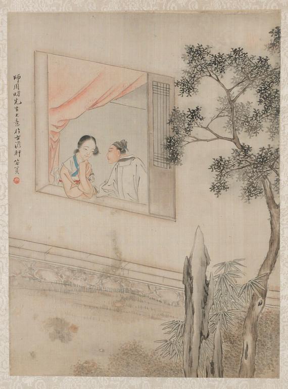 4 målningar på siden, Kina 1800/1900-tal.