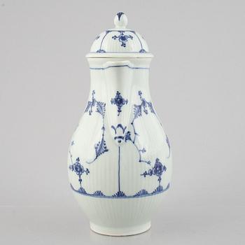 A 'Blue Fluted Plain' / 'Musselmalet rifflet' coffee pot, Royal Copenhagen, around 1850.