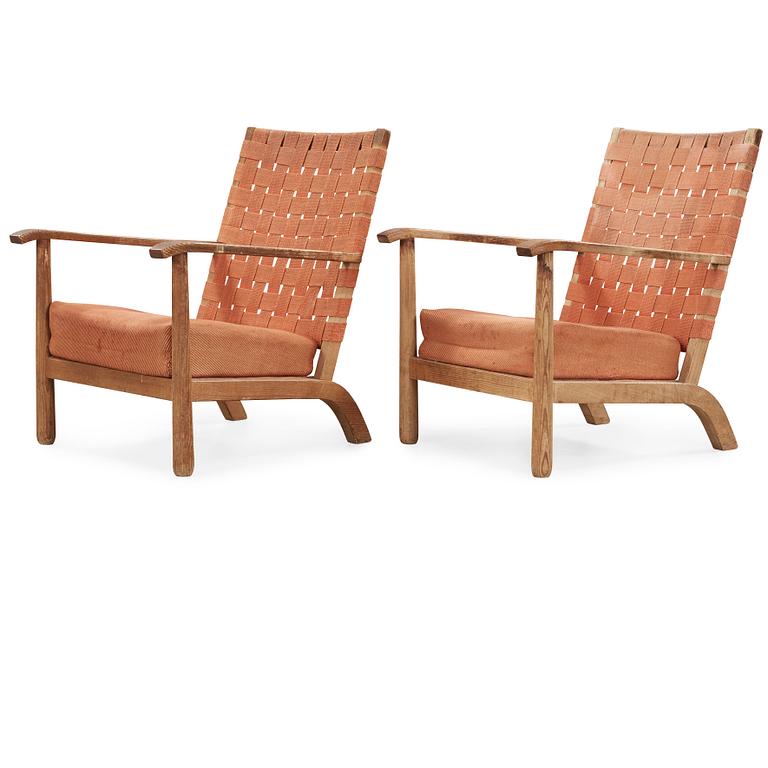 Axel Einar Hjorth, possibly, a pair of pine armchairs, Nordiska Kompaniet, Sweden 1930's-40's.