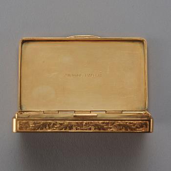 A 19th century gold and enameled snuff-box, unmarked.