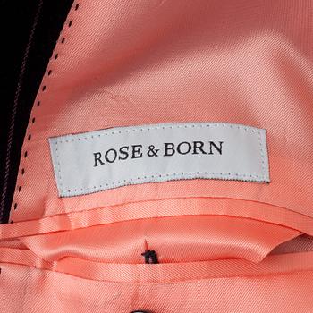 ROSE & BORN, a men's blue and pink pinstriped wool suit consisting of jacket and pants.