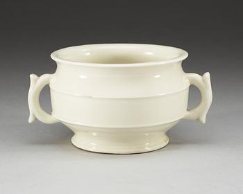 A blanc de chine censer, Qing dynasty.