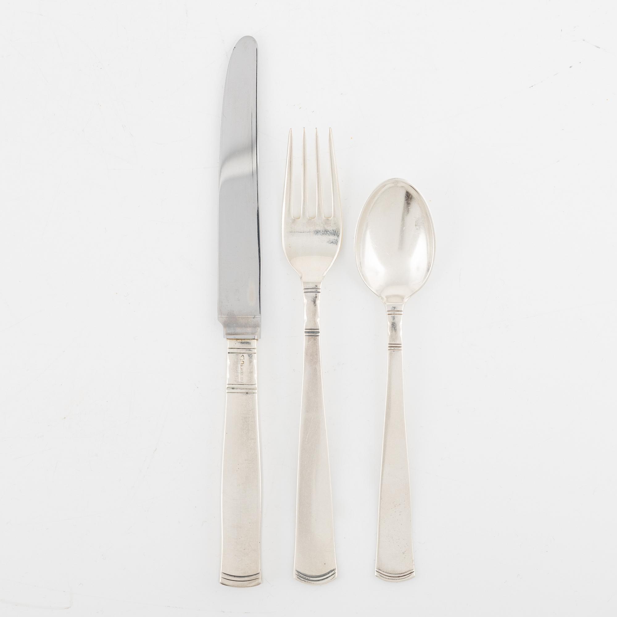 Jacob Ängman, a 31-piece Swedish silver cutlery, model 'Rosenholm', bearing the mark of GAB, including Eskilstuna, 1970.