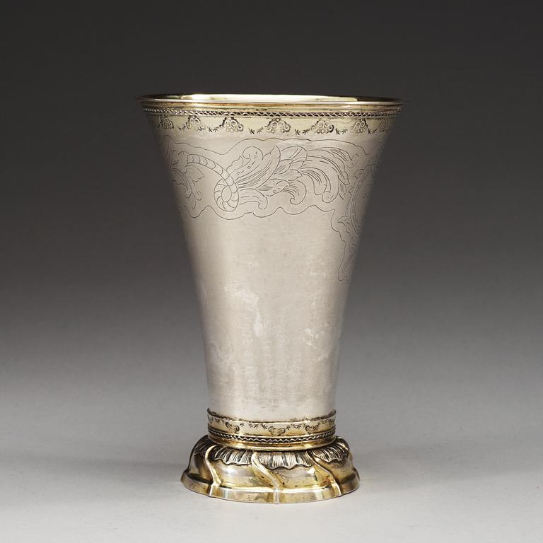 A Swedish parcel gilt beaker, makers mark of Carl Johan Bask, Södertälje 1779.