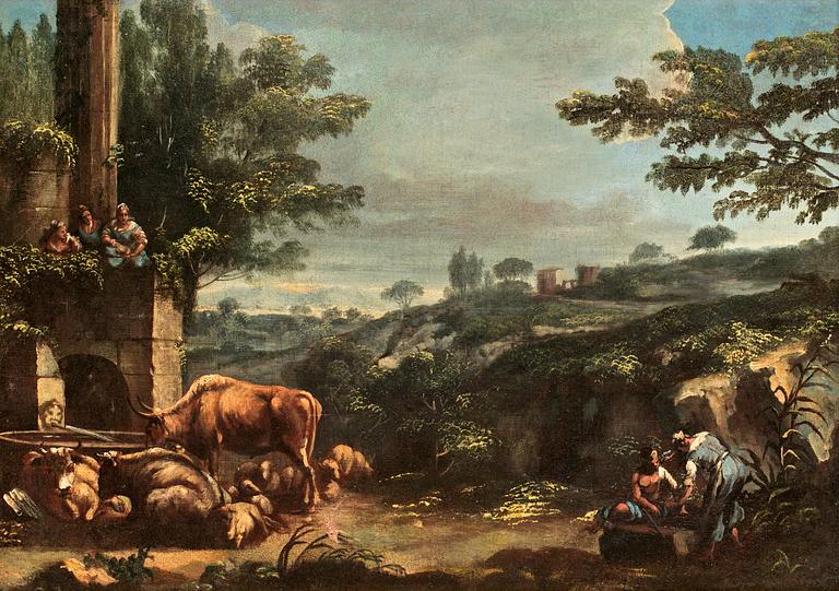 Mattei de Pitocchi Ghidoni Hans efterföljd, Landskap med herdepar och boskap.