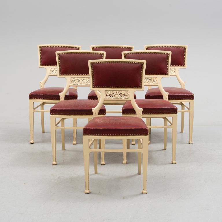 Ferdinand Boberg, A set of six Ferdinand Boberg Art Nouveau chairs, Sweden, circa 1900.