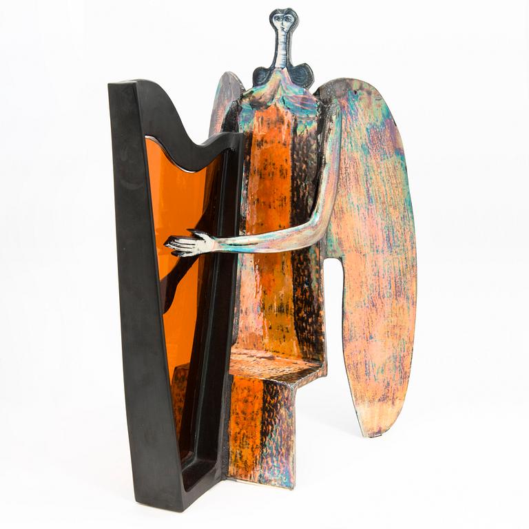 BIRGER KAIPIAINEN, a 'Harp playing angle' ceramic sculpture signed Kaipiainen. Arabia 1966-1968.