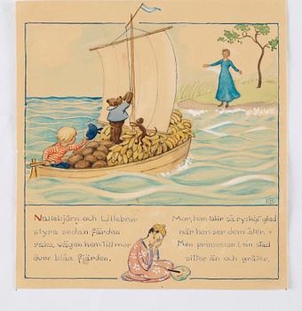 Elsa Beskow, "Lillebrors segelfärd. Bilderbok av Elsa Beskow. Med musik av Alice Tegnér".