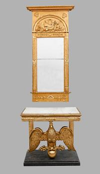 SPEGEL MED KONSOLBORD, empire, 1800-talets första hälft.