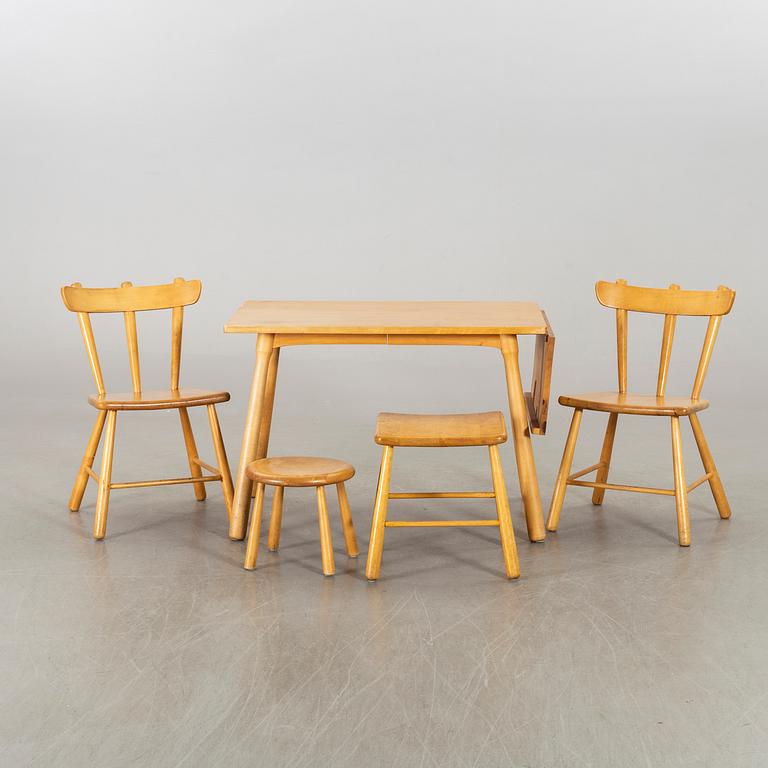 A SET OF TABLE, CHAIRS AND STOOLS, mid/second half of 20th century.