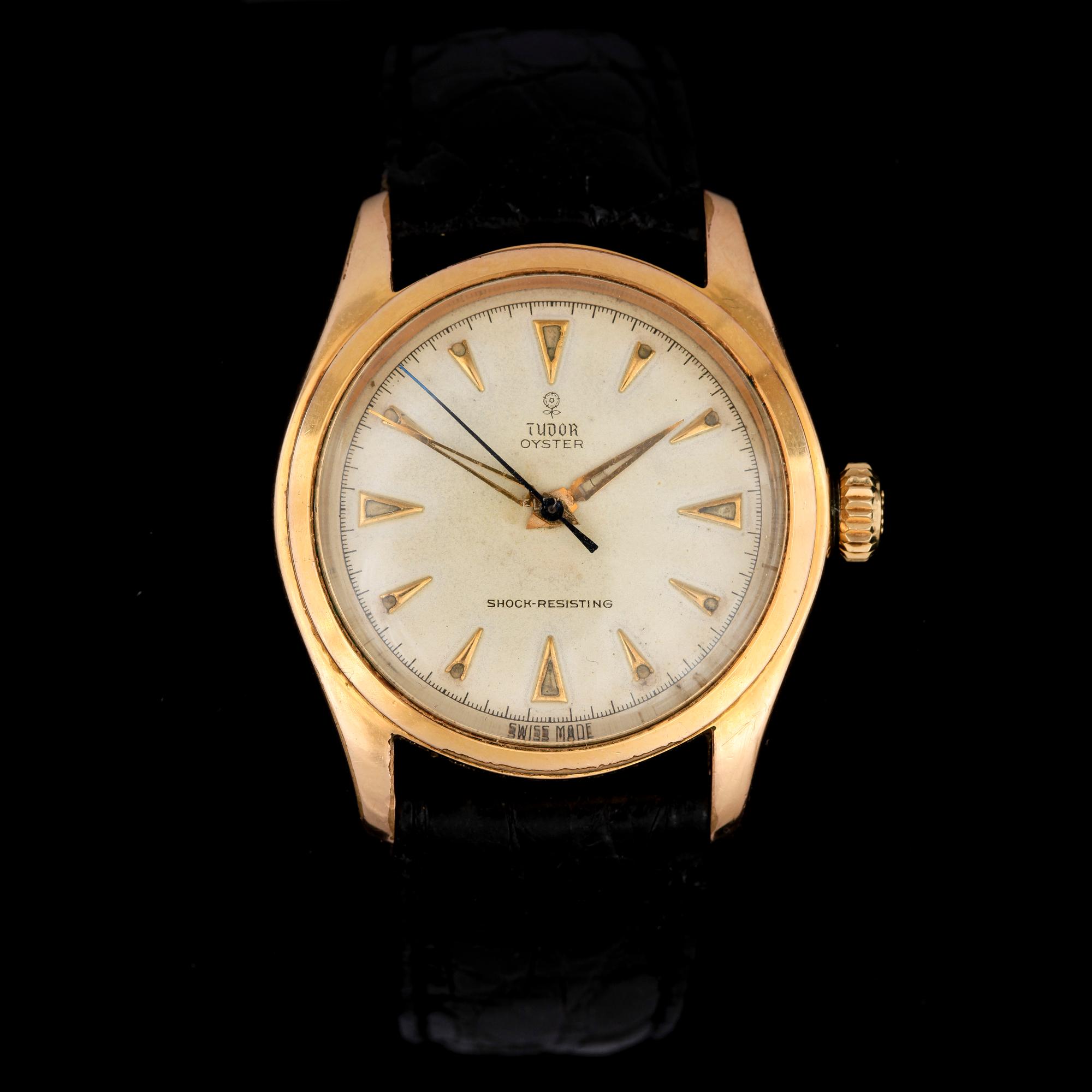 ARMBANDSUR, herr, Tudor Oyster, shock-resisting, modell 7804, guld på stål, 1950-tal.