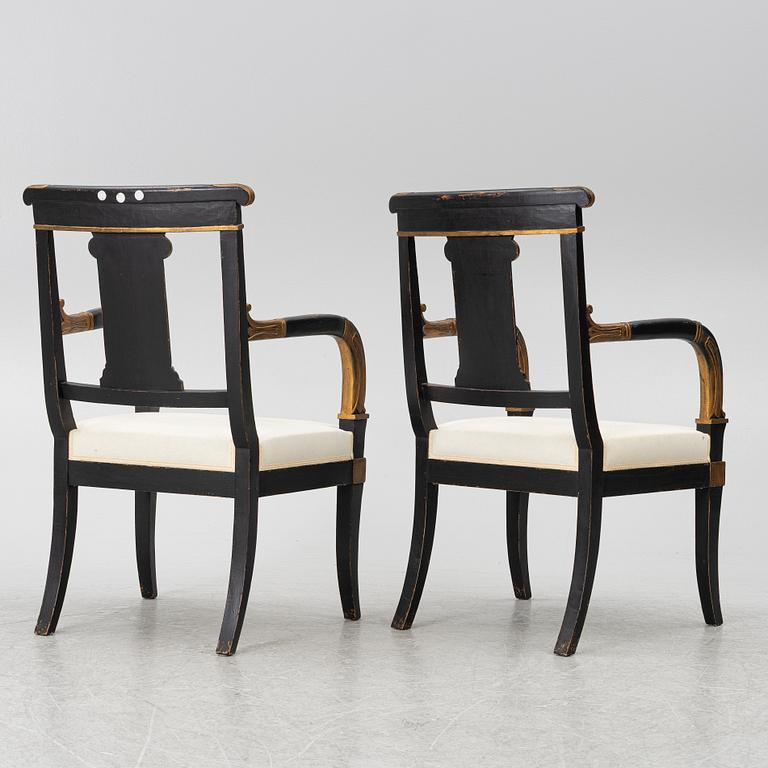 Stolar, ett par, empirestil, modern tillverkning.