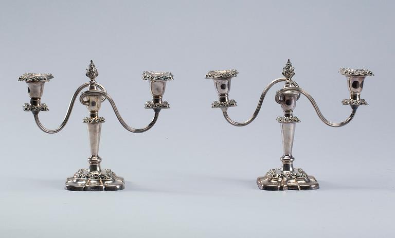 KANDELABRAR, ett par, nysilver, 1900-tal.