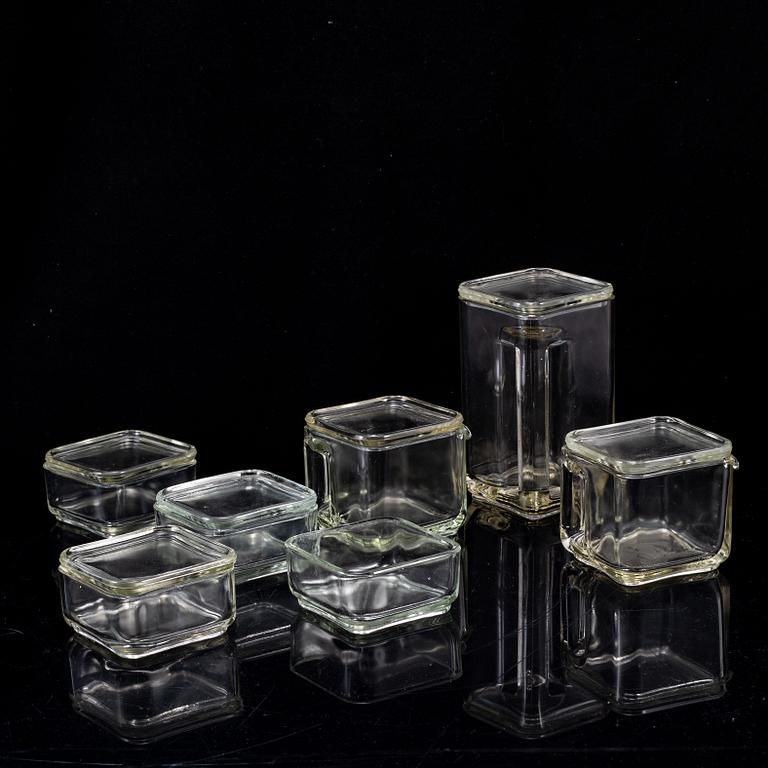 WILHELM WAGENFELD, 'Kubus' stackable storage glass containers, Vereinigte Lausitzer Glaswerke AG, ca 1938.