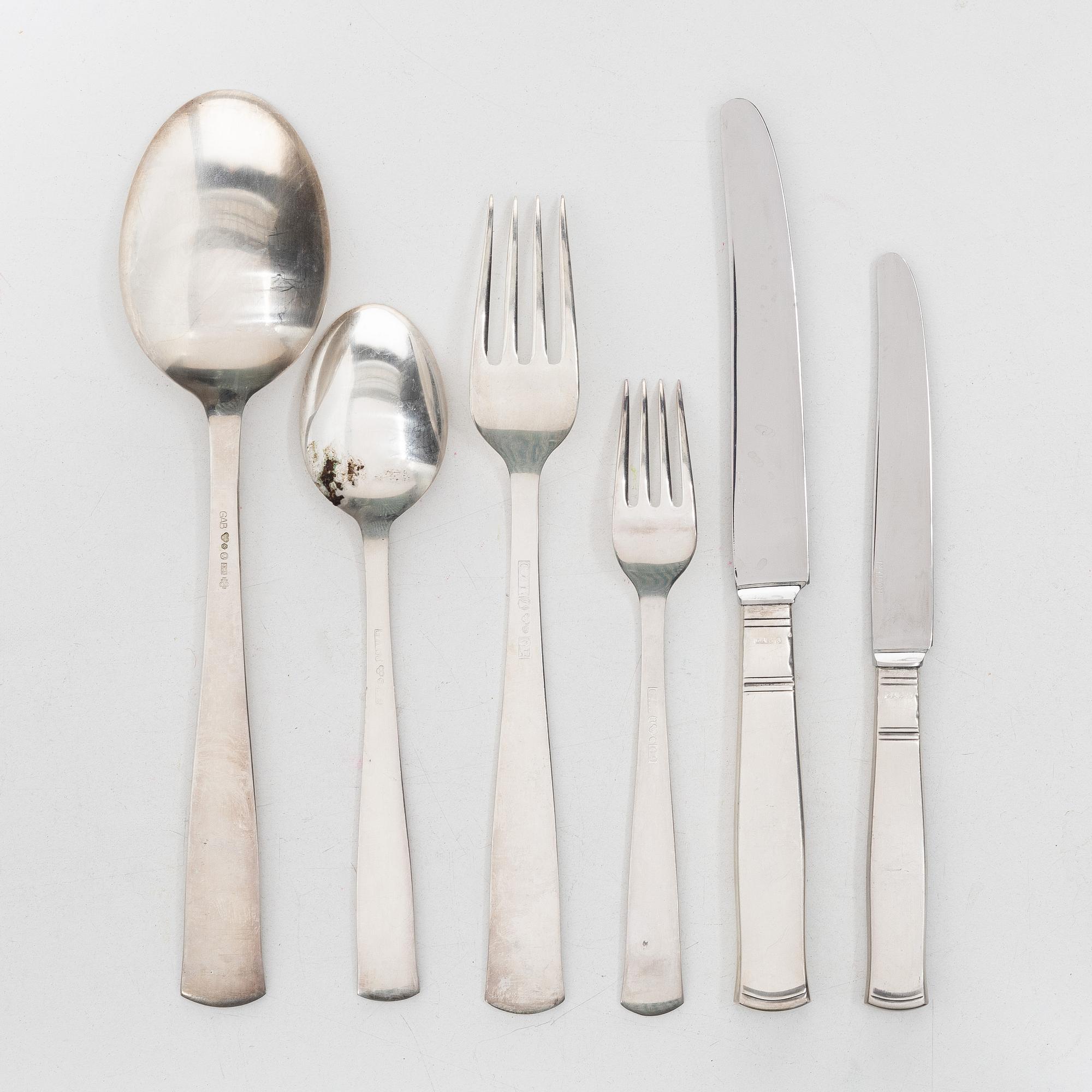 Jacob Ängman, bestickservis, 69 delar, silver, "Rosenholm", GAB, Stockholm, 1955-64.