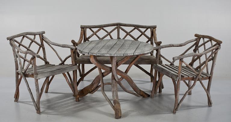 TRÄDGÅRDSGRUPP, 4 delar, s k grenmöbel, 1900-tal.