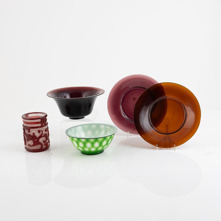 Five Peking glass objects, China, 19th-20th century.