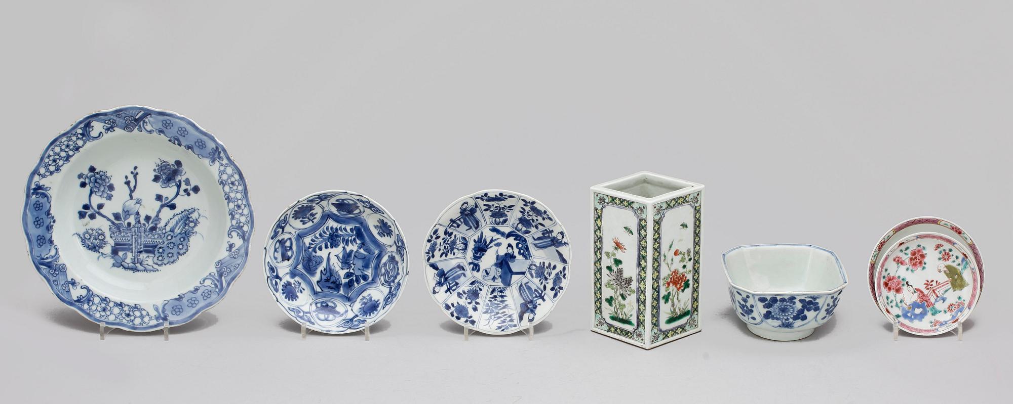 PARTI PORSLIN, 7 delar, bla Qianlong, Kina 1700-1900-tal.